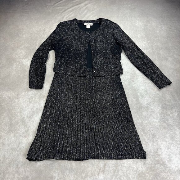 Ronni Nicole by Ouida Black Glitter Knit Tank Dress & Cardigan Twin Set Size 12 - Picture 1 of 12